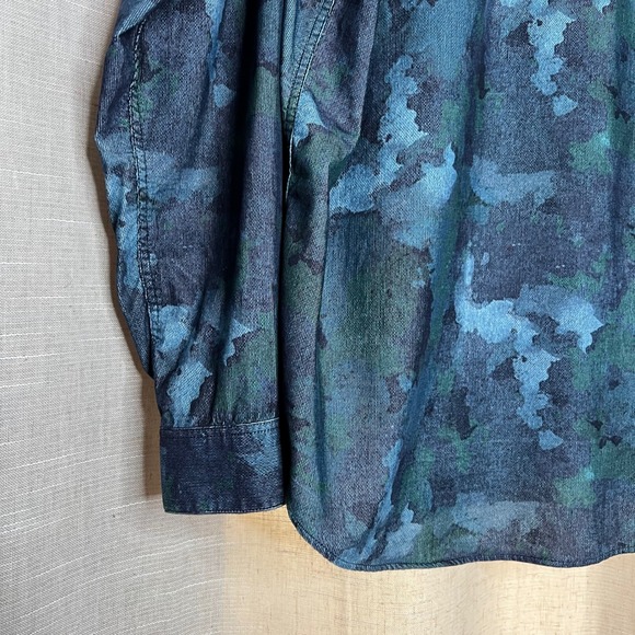 Robert‎ Graham Beemon Camo Print Shirt Button Front Blue Cotton Men's Size XL - Picture 6 of 9